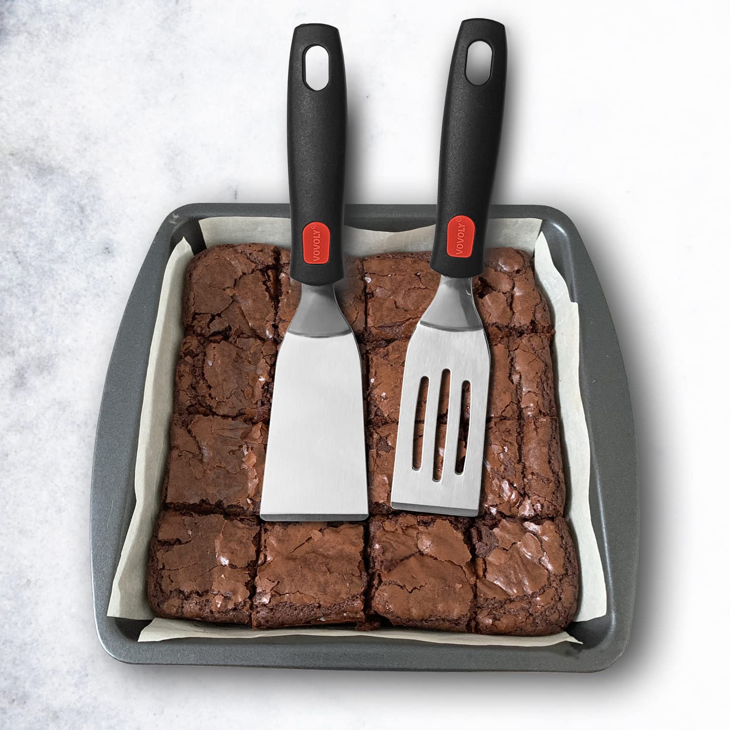 Vovoly Professional Mini Serving Spatula Set Stainless Steel Turner for Flipping Cooking Ideal for Brownies Tiramisu Cakes Lasagna Cookies - View 8 of 8