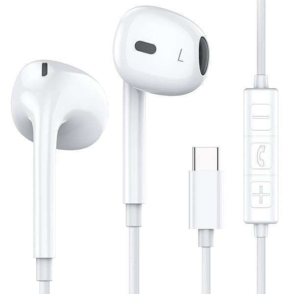 MOSWAG Buy MOSWAG USB C Wired Earbuds with Mic & Volume Control - Compatible with iPhone 15, Samsung Galaxy S23, Pixel 7 & More - View 3 of 8