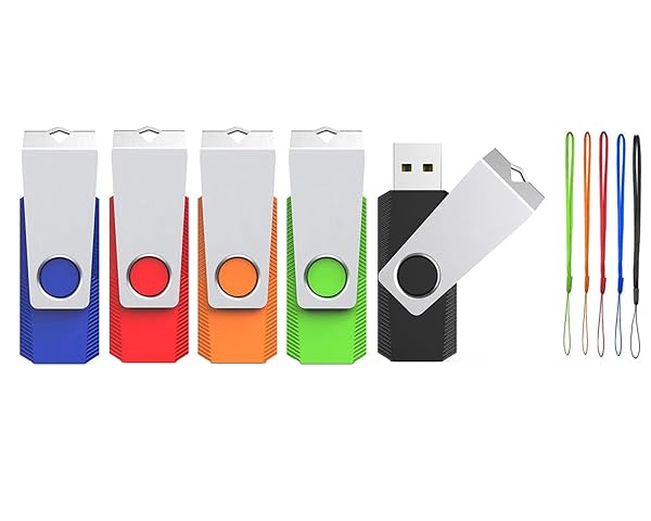 Wooolken 5 Pack 16GB Flash Drive Wooolken USB 2.0 High Speed Memory Stick for Data Storage and Backup in Black Red Blue Orange Green