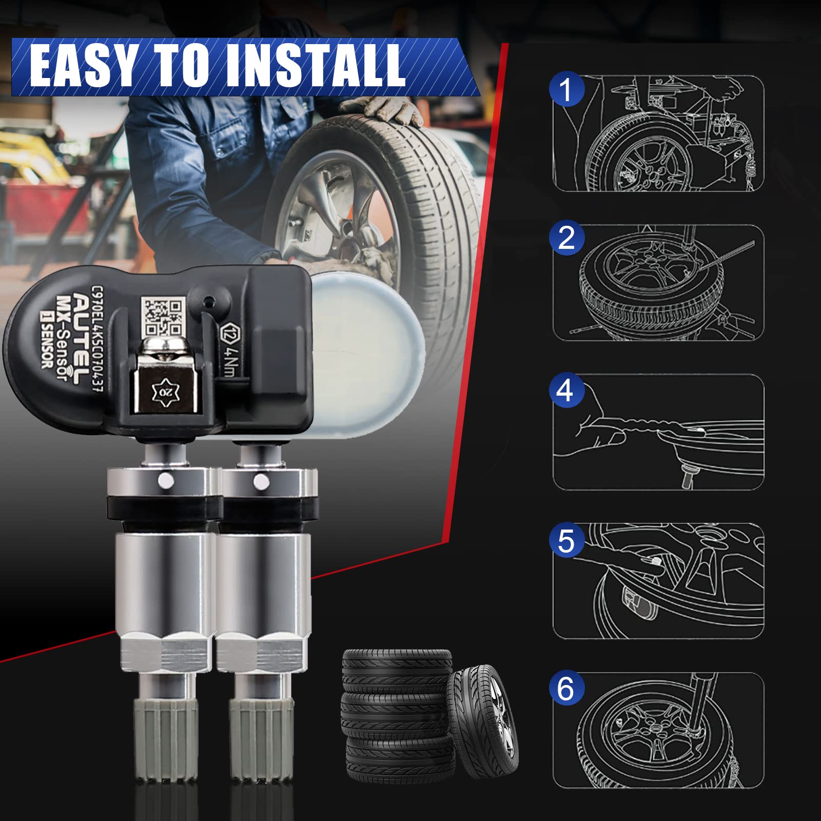 Autel TPMS Sensor MX-Sensor Tire Pressure Sensor 1-Sensor 315MHz +433MHz Dual Frequency Tire Replacement Sensor Universal Programmable TPMS Sensors - View 4 of 7