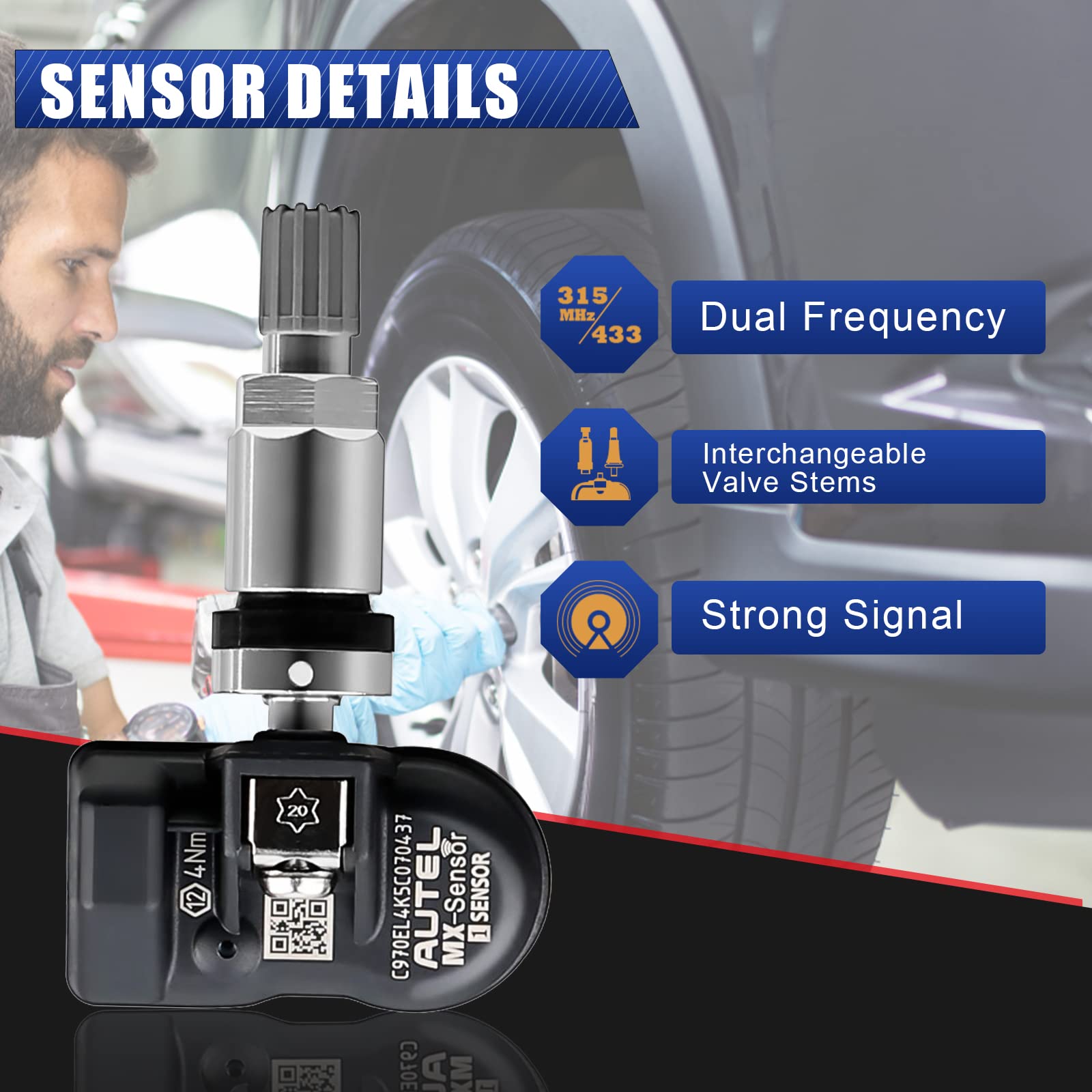 Autel TPMS Sensor MX-Sensor Tire Pressure Sensor 1-Sensor 315MHz +433MHz Dual Frequency Tire Replacement Sensor Universal Programmable TPMS Sensors - View 5 of 7