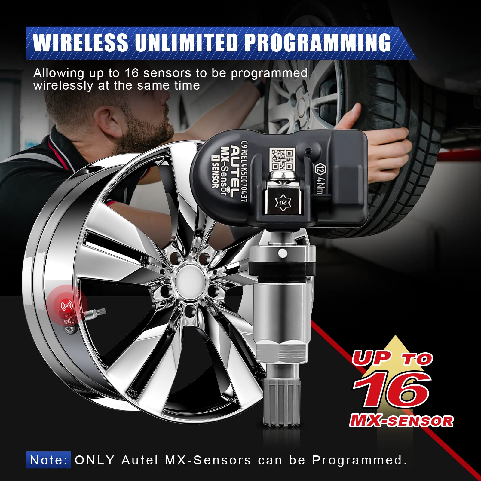Autel TPMS Sensor MX-Sensor Tire Pressure Sensor 1-Sensor 315MHz +433MHz Dual Frequency Tire Replacement Sensor Universal Programmable TPMS Sensors - View 6 of 7