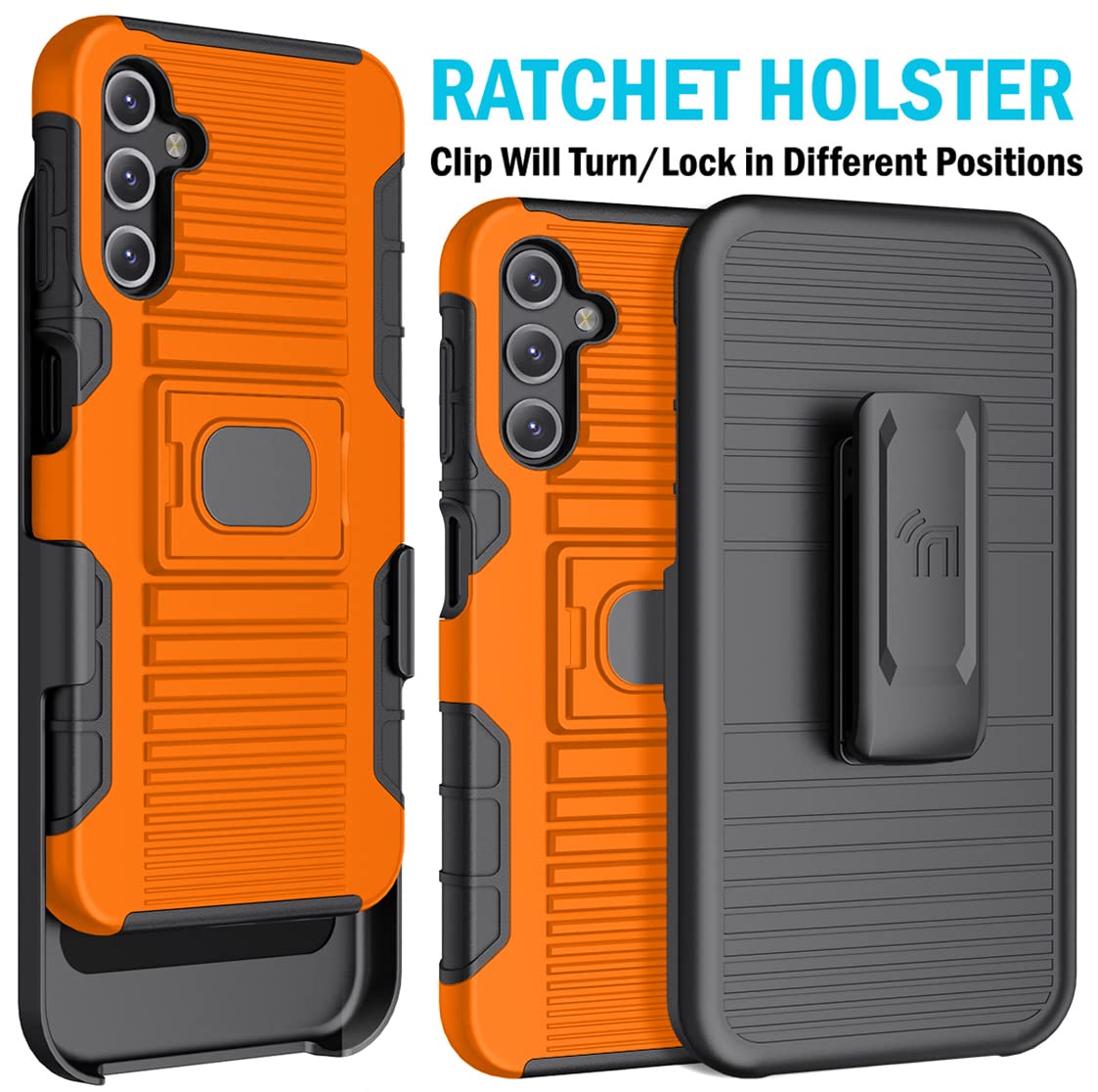 Case with Clip for Galaxy A14 5G (2023), Nakedcellphone Rugged Ring Grip Cover with Stand and [Belt Hip Holster] for Samsung SM-A146 - Bright Orange - View 2 of 9