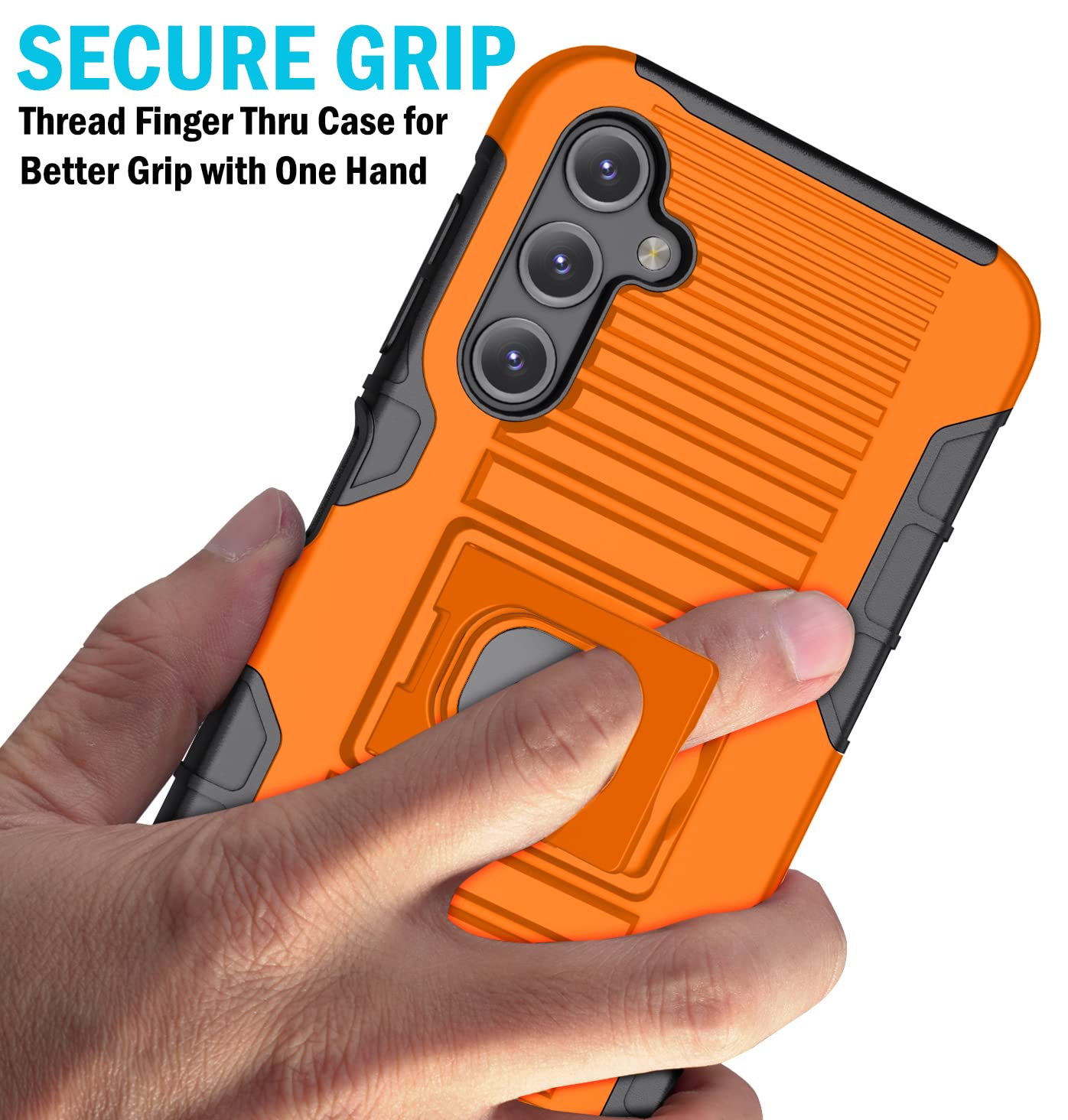 Case with Clip for Galaxy A14 5G (2023), Nakedcellphone Rugged Ring Grip Cover with Stand and [Belt Hip Holster] for Samsung SM-A146 - Bright Orange - View 3 of 9