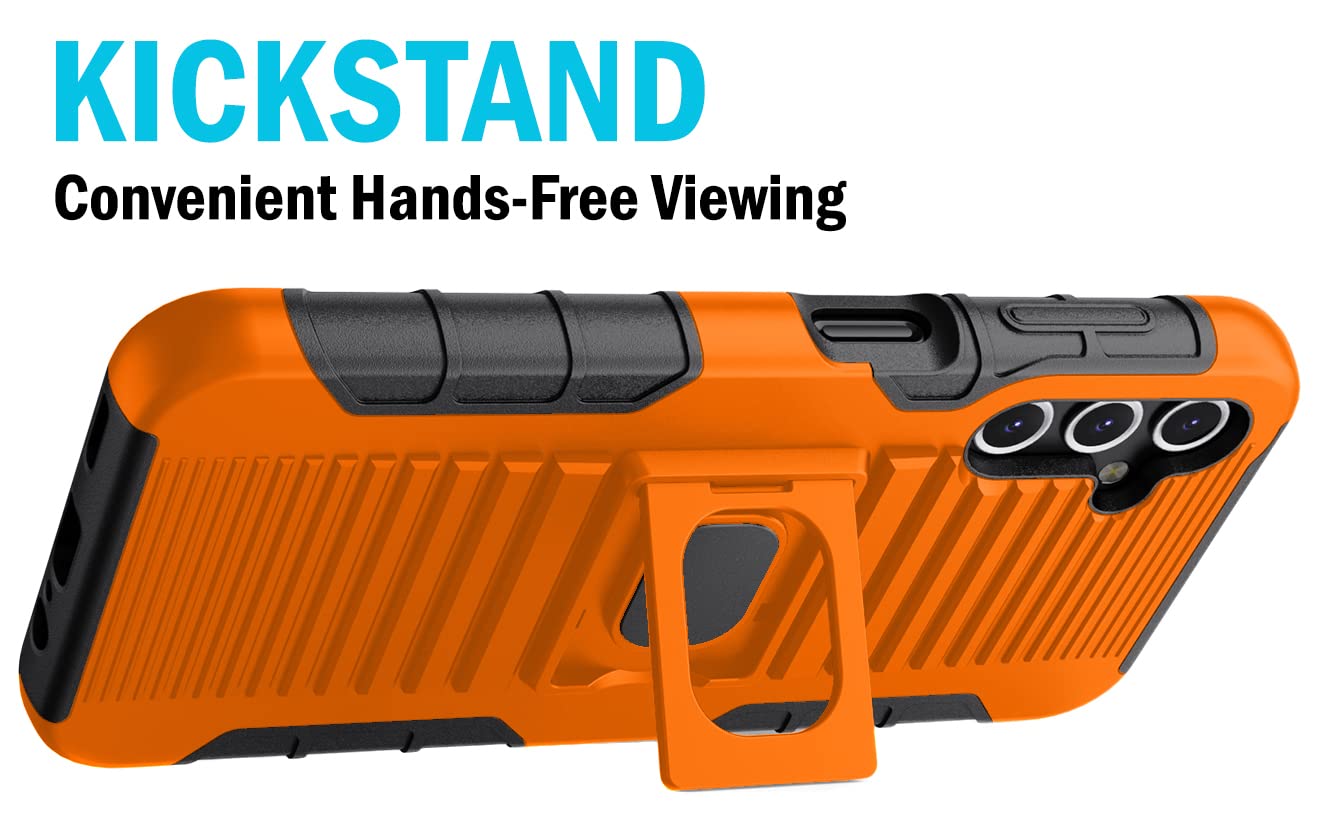 Case with Clip for Galaxy A14 5G (2023), Nakedcellphone Rugged Ring Grip Cover with Stand and [Belt Hip Holster] for Samsung SM-A146 - Bright Orange - View 4 of 9