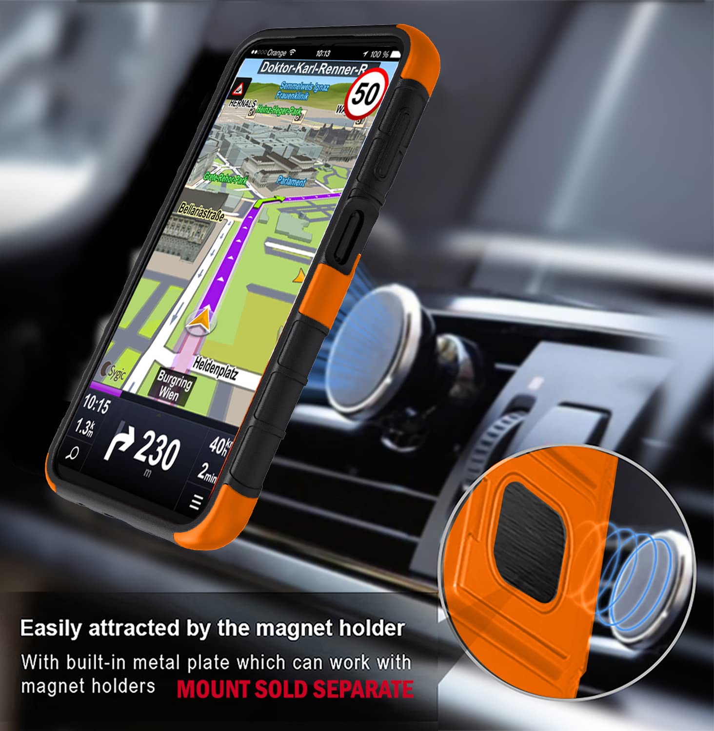 Case with Clip for Galaxy A14 5G (2023), Nakedcellphone Rugged Ring Grip Cover with Stand and [Belt Hip Holster] for Samsung SM-A146 - Bright Orange - View 7 of 9