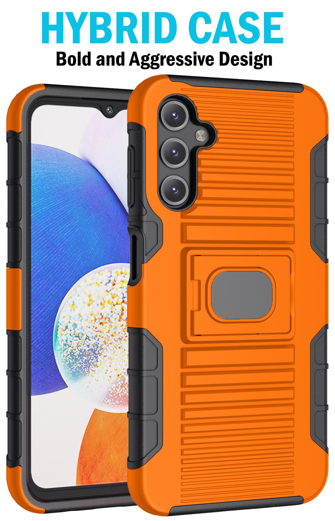 Case with Clip for Galaxy A14 5G (2023), Nakedcellphone Rugged Ring Grip Cover with Stand and [Belt Hip Holster] for Samsung SM-A146 - Bright Orange - View 8 of 9