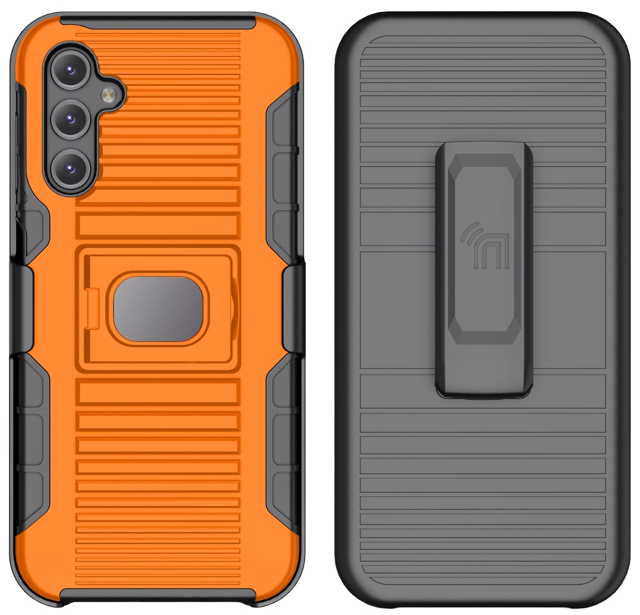 Case with Clip for Galaxy A14 5G (2023), Nakedcellphone Rugged Ring Grip Cover with Stand and [Belt Hip Holster] for Samsung SM-A146 - Bright Orange - View 9 of 9