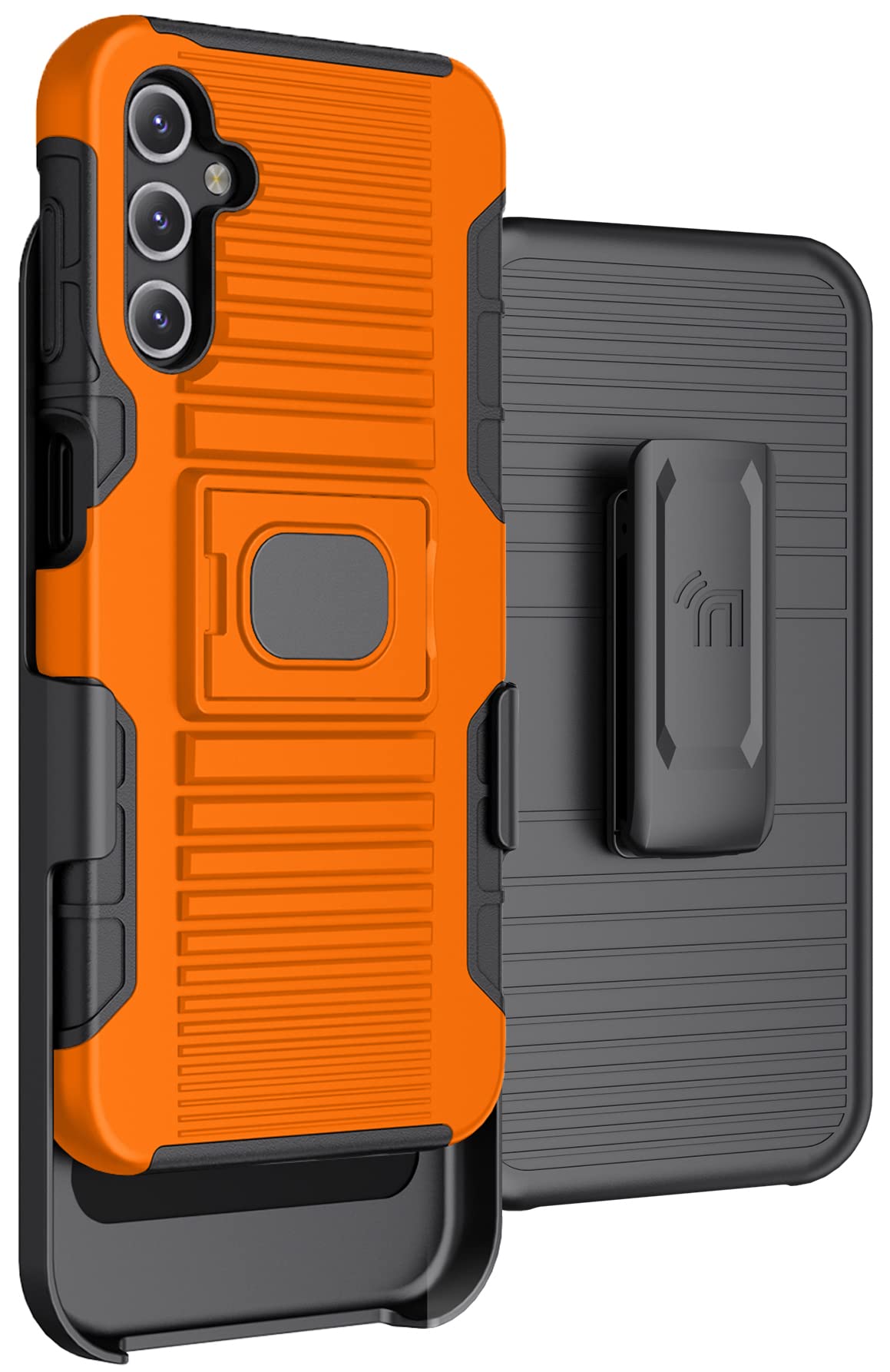 Case with Clip for Galaxy A14 5G (2023), Nakedcellphone Rugged Ring Grip Cover with Stand and [Belt Hip Holster] for Samsung SM-A146 - Bright Orange