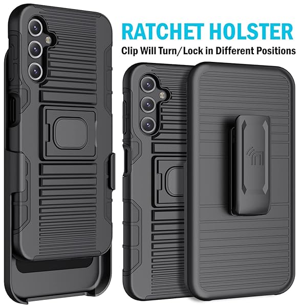 Nakedcellphone Rugged Clip Case for Galaxy A14 5G - Nakedcellphone Grip Cover & Belt Holster - Black - View 4 of 11