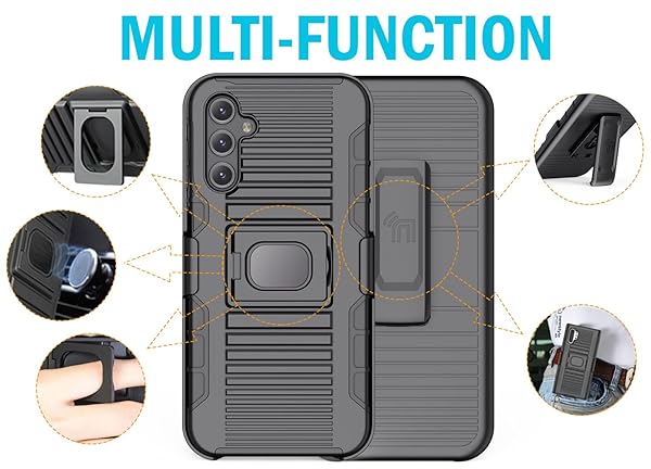 Nakedcellphone Rugged Clip Case for Galaxy A14 5G - Nakedcellphone Grip Cover & Belt Holster - Black - View 8 of 11