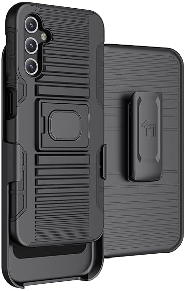 Nakedcellphone Rugged Clip Case for Galaxy A14 5G - Nakedcellphone Grip Cover & Belt Holster - Black - View 2 of 11