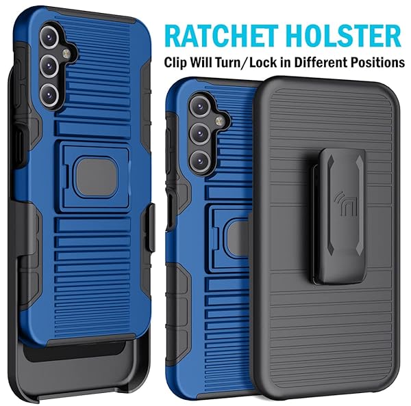 Nakedcellphone Galaxy A14 5G Case with Clip & Stand - Rugged Ring Grip Cover & Belt Holster for Samsung SM-A146 - Blue - View 4 of 11