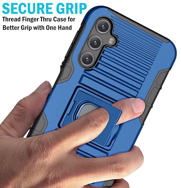 Nakedcellphone Galaxy A14 5G Case with Clip & Stand - Rugged Ring Grip Cover & Belt Holster for Samsung SM-A146 - Blue - View 5 of 11
