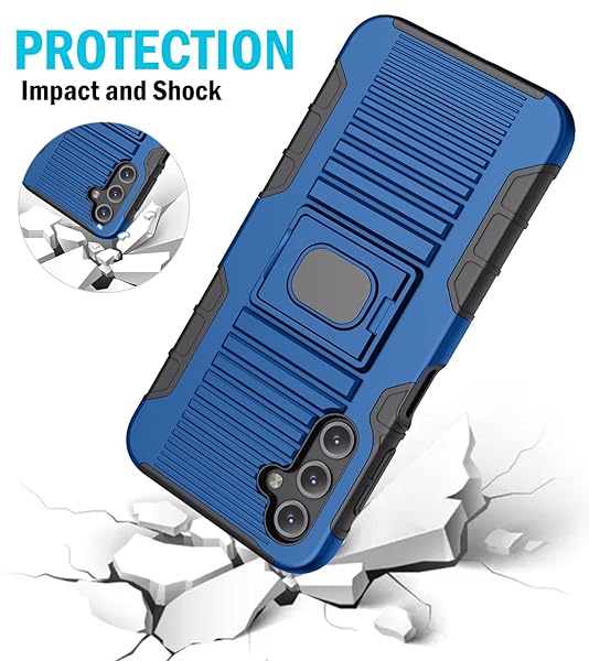 Nakedcellphone Galaxy A14 5G Case with Clip & Stand - Rugged Ring Grip Cover & Belt Holster for Samsung SM-A146 - Blue - View 7 of 11