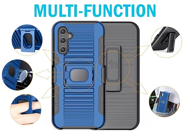 Nakedcellphone Galaxy A14 5G Case with Clip & Stand - Rugged Ring Grip Cover & Belt Holster for Samsung SM-A146 - Blue - View 8 of 11