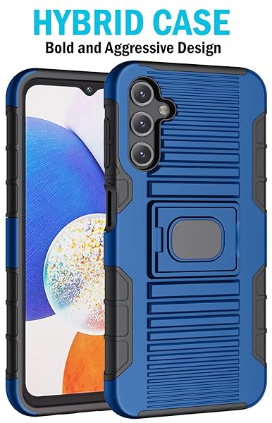 Nakedcellphone Galaxy A14 5G Case with Clip & Stand - Rugged Ring Grip Cover & Belt Holster for Samsung SM-A146 - Blue - View 10 of 11
