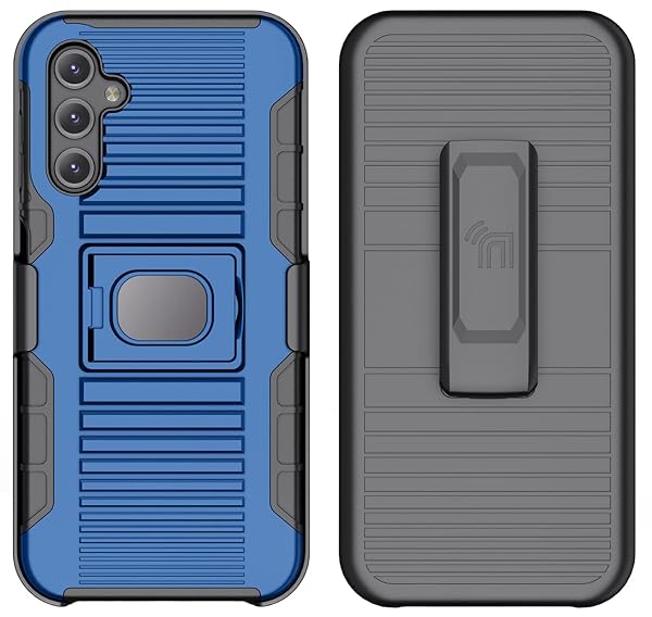 Nakedcellphone Galaxy A14 5G Case with Clip & Stand - Rugged Ring Grip Cover & Belt Holster for Samsung SM-A146 - Blue - View 11 of 11