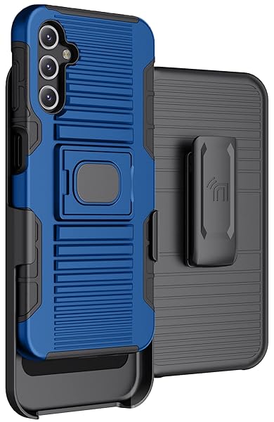 Nakedcellphone Galaxy A14 5G Case with Clip & Stand - Rugged Ring Grip Cover & Belt Holster for Samsung SM-A146 - Blue - View 3 of 11