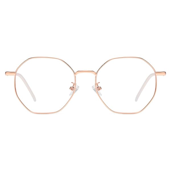 Gleyemor Gleyemor Blue Light Glasses Vintage Octagonal Metal Frame for Women and Men in Rose Gold Ideal for Computer Use