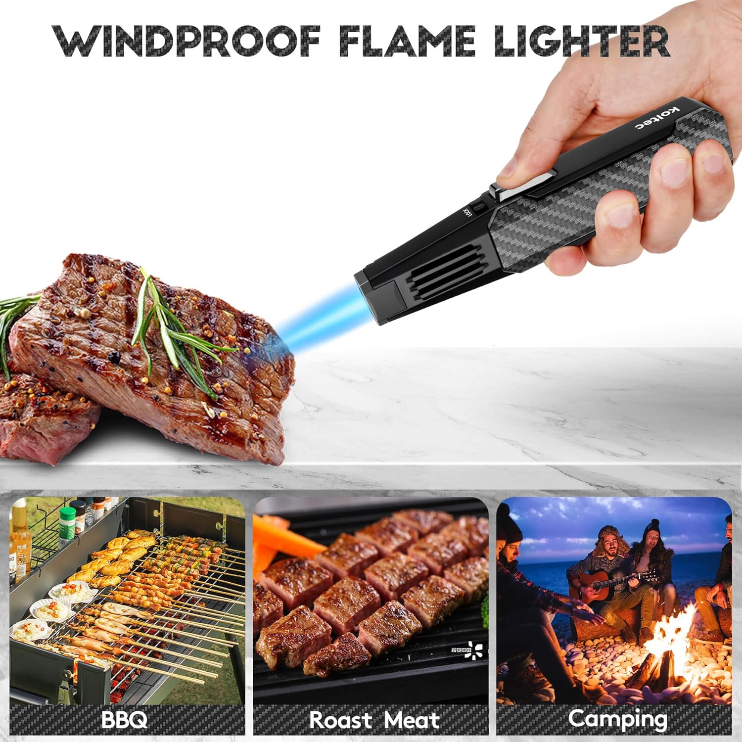 KOLTEC KOLTEC Butane Torch Windproof Cooking Lighter Adjustable Jet Flame Kitchen Tool Gift Box Black - View 2 of 6