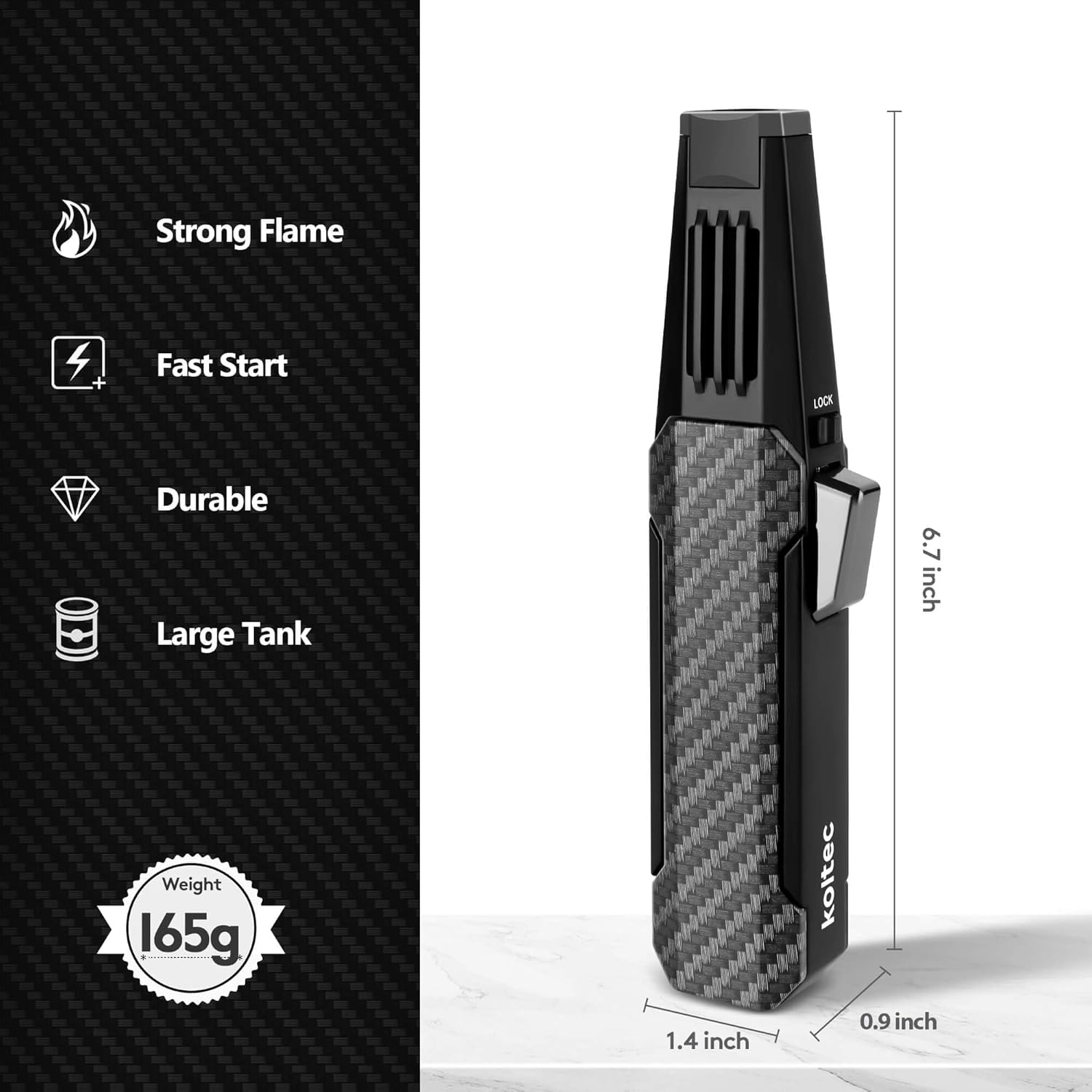 KOLTEC KOLTEC Butane Torch Windproof Cooking Lighter Adjustable Jet Flame Kitchen Tool Gift Box Black - View 4 of 6