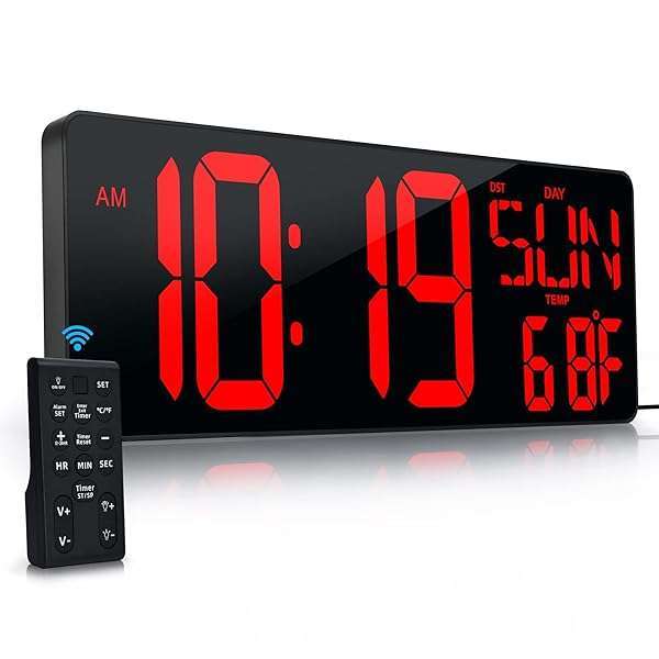 CYMHCHL "17.2" LED Digital Wall Clock with Remote - Large Display Timer, Temperature, Date & Auto DST for Home & Office"