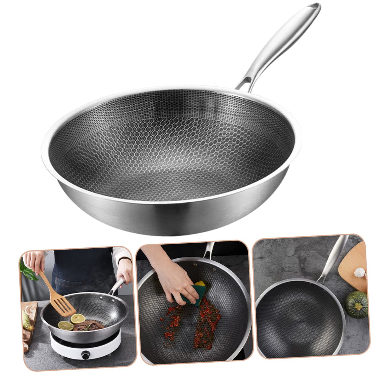 Yardwe Yardwe Stainless Steel Wok Pan Nonstick 150 Inch Ideal for Cooking Stir Fry and More - View 2 of 9