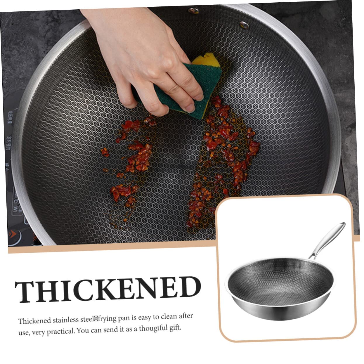 Yardwe Yardwe Stainless Steel Wok Pan Nonstick 150 Inch Ideal for Cooking Stir Fry and More - View 3 of 9