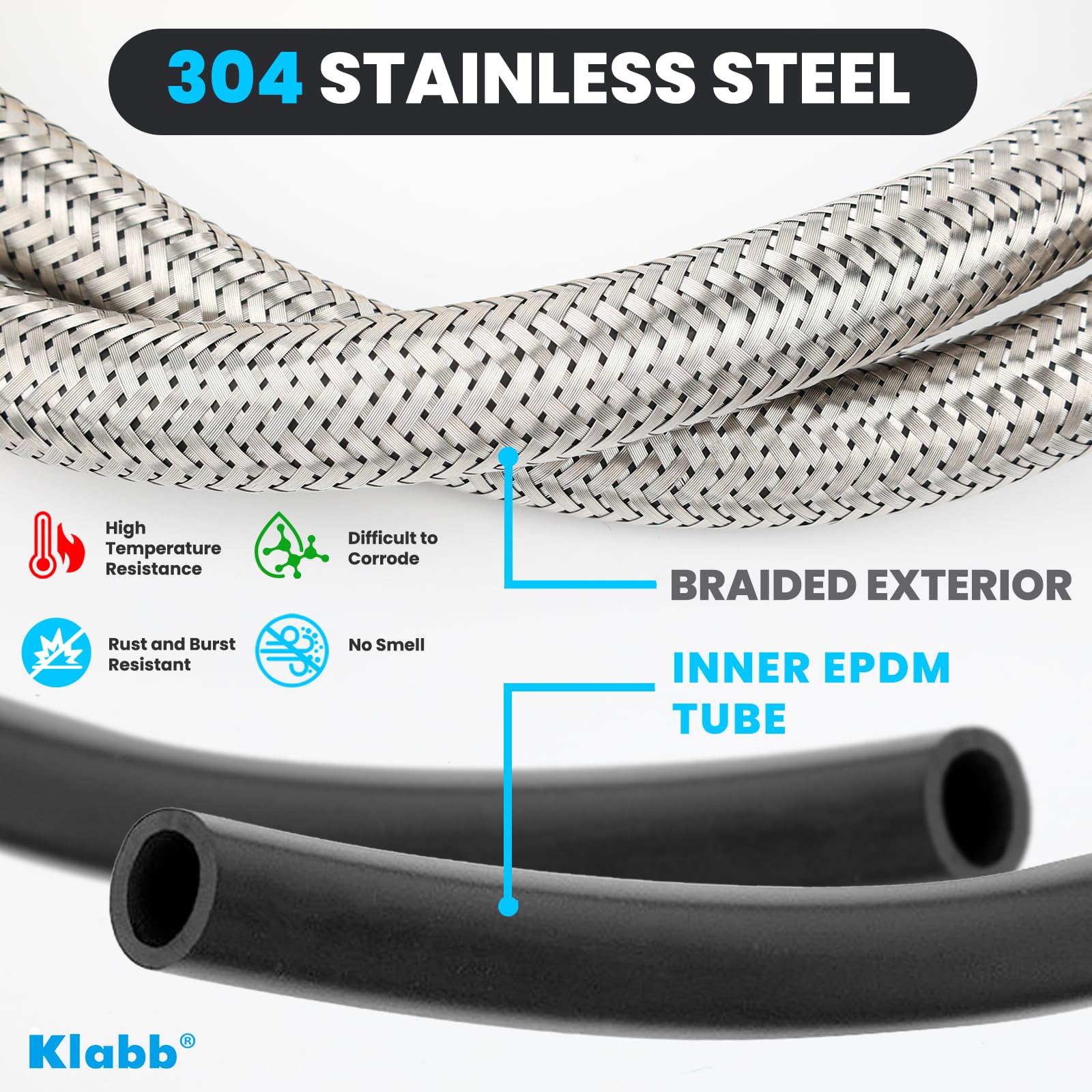 Klabb Klabb 24 Inch Bathroom Kitchen Faucet Connector Braided Stainless Steel Supply Hose 3/8 Inch Female Compression Thread M10 Male Connector 4Pcs - View 4 of 7