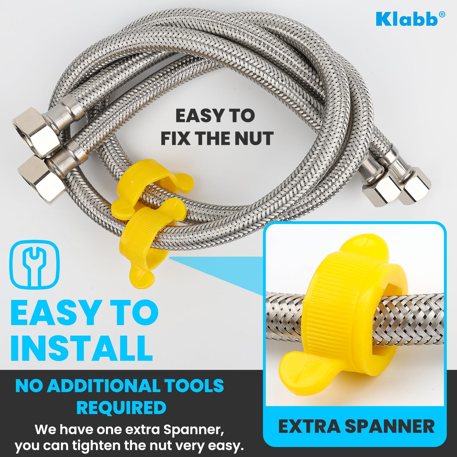Klabb Klabb 24 Inch Bathroom Kitchen Faucet Connector Braided Stainless Steel Supply Hose 3/8 Inch Female Compression Thread M10 Male Connector 4Pcs - View 5 of 7