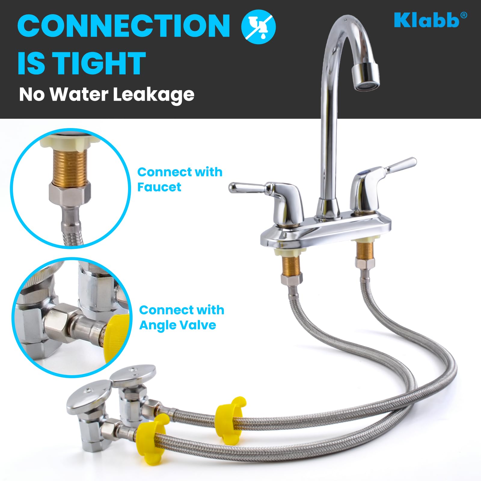 Klabb Klabb 24 Inch Bathroom Kitchen Faucet Connector Braided Stainless Steel Supply Hose 3/8 Inch Female Compression Thread M10 Male Connector 4Pcs - View 6 of 7