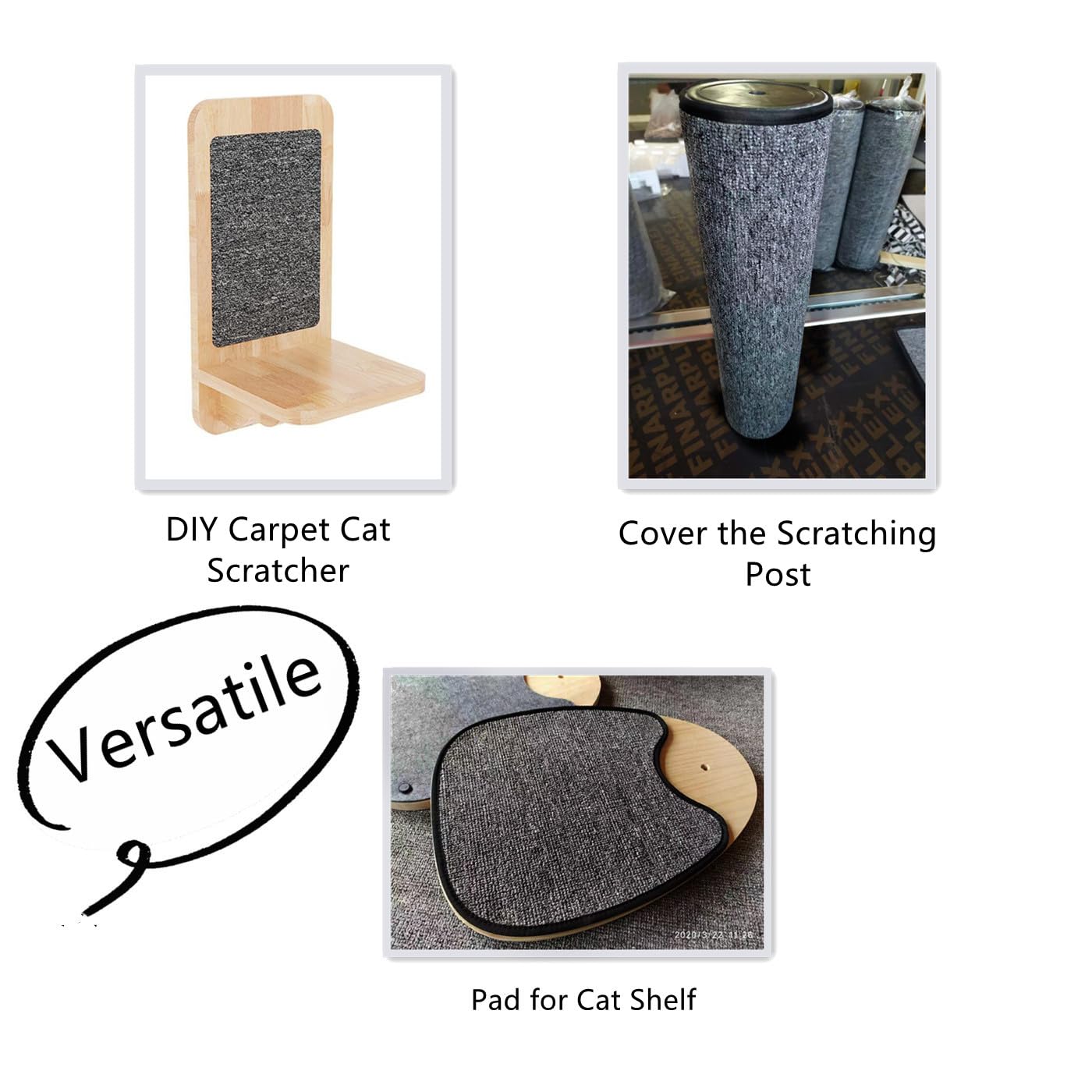 SHENGOCASE SHENGOCASE Trimmable Self-Adhesive Carpet Mat Pad 78.7"x15.8" for Cat Tree Shelves Wall Furniture Steps and Couch Protection - View 3 of 8