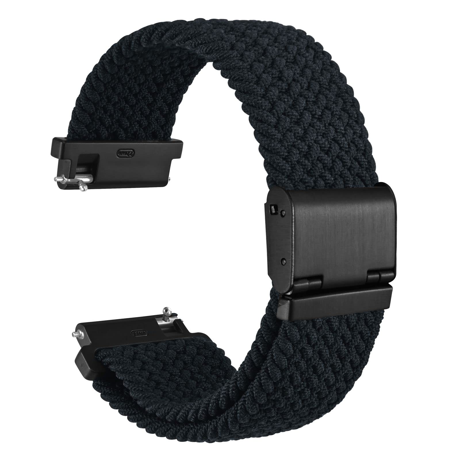 WOCCI 21mm Braided Nylon Watch Band - Quick Release, Black Stainless Steel Buckle for Men & Women