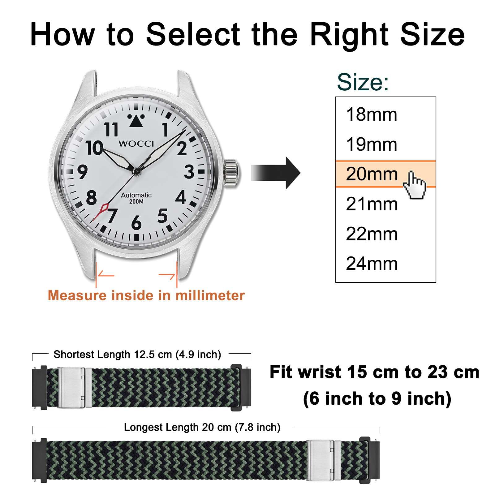 WOCCI WOCCI 18mm Braided Nylon Watch Band - Quick Release, Green Black for Men & Women with Silver Stainless Steel Buckle - View 4 of 9