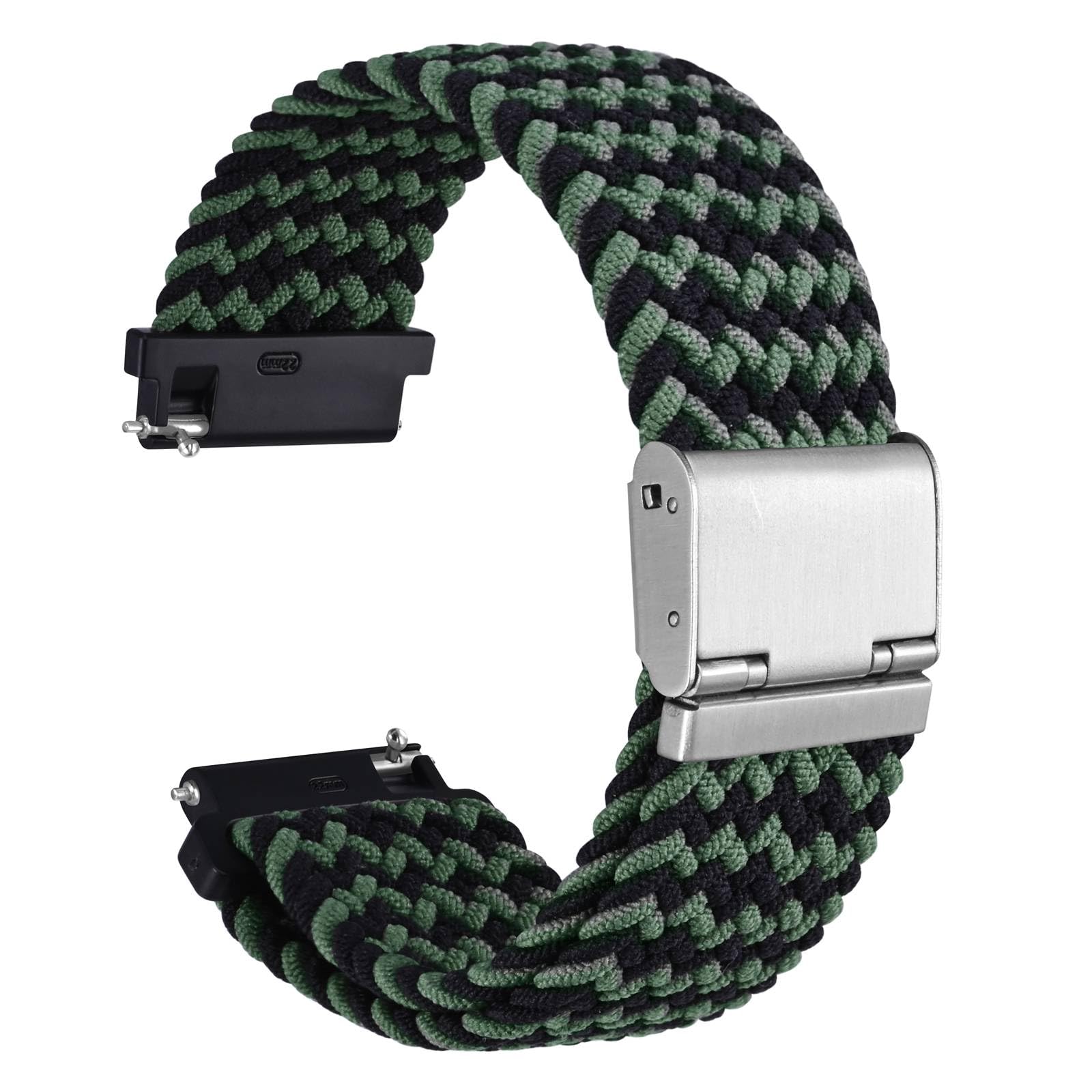 WOCCI 18mm Braided Nylon Watch Band - Quick Release, Green Black for Men & Women with Silver Stainless Steel Buckle