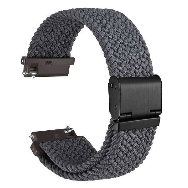 WOCCI 19mm Braided Nylon Watch Band - Quick Release, Black Stainless Steel Buckle for Men & Women (Grey)
