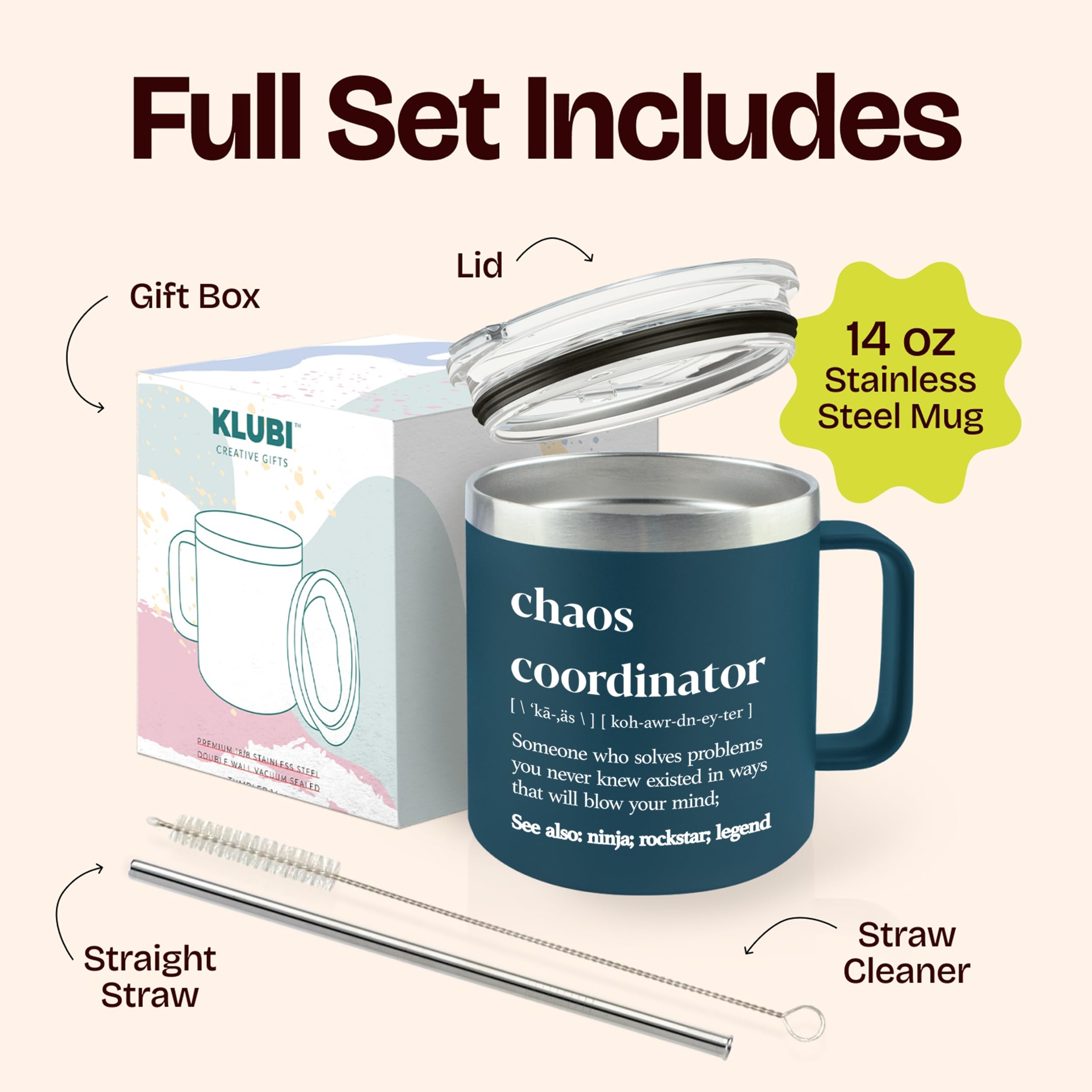 KLUBI Chaos Coordinator Tumbler 14 Ounce Navy Gift for Administrative Professionals Bosses Day Promotion Leaving Gifts for Women - View 3 of 8