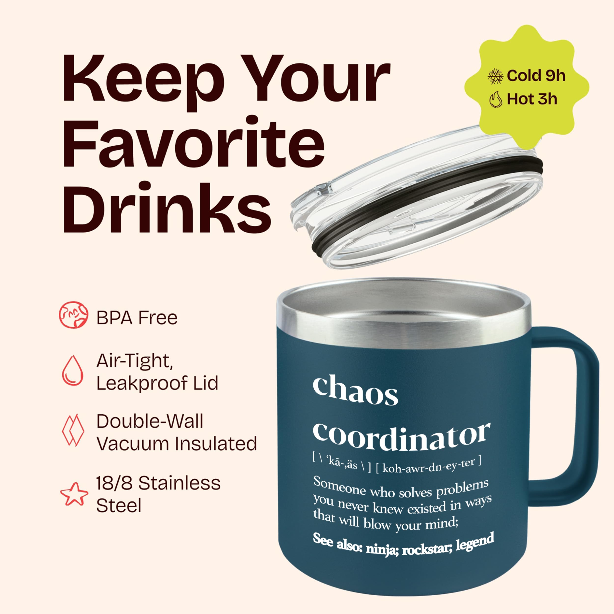 KLUBI Chaos Coordinator Tumbler 14 Ounce Navy Gift for Administrative Professionals Bosses Day Promotion Leaving Gifts for Women - View 7 of 8