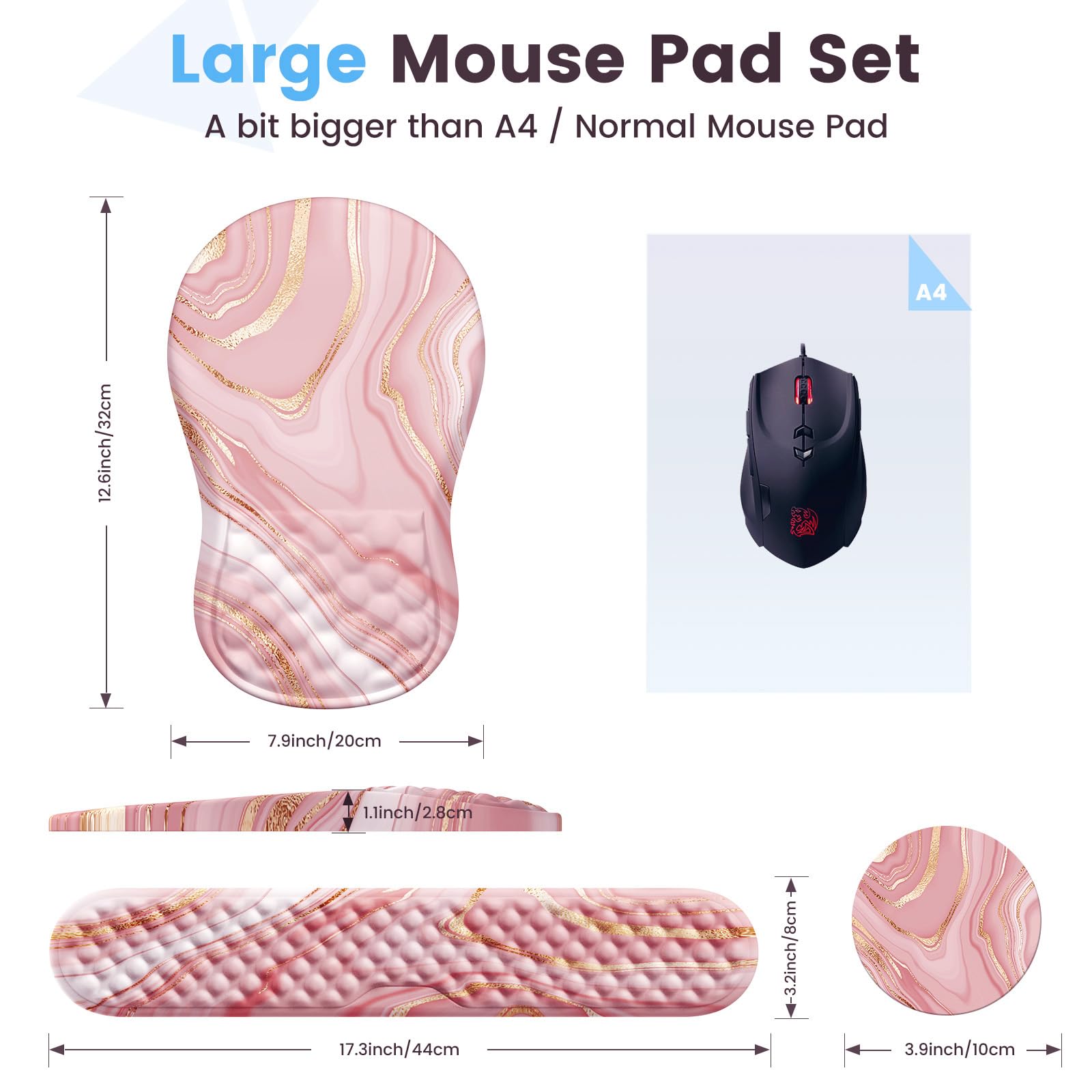 HAOCOO Keyboard Wrist Rest, Ergonomic Mouse Pad with Wrist Rest, 3 in 1 Keyboard and Mouse pad with Coaster Set, Memory Foam Wrist Support, Non-Slip - View 6 of 9