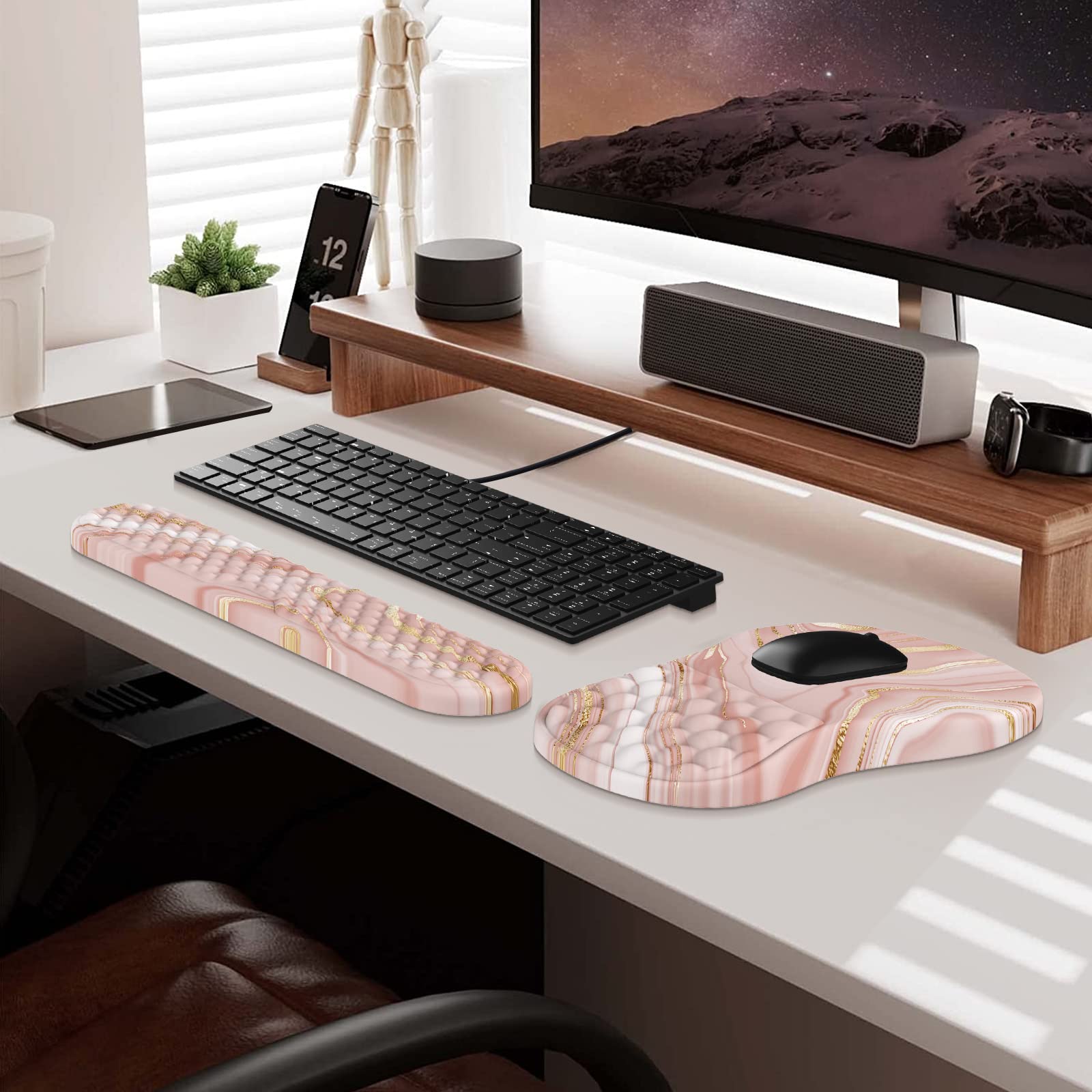 HAOCOO Keyboard Wrist Rest, Ergonomic Mouse Pad with Wrist Rest, 3 in 1 Keyboard and Mouse pad with Coaster Set, Memory Foam Wrist Support, Non-Slip - View 7 of 9