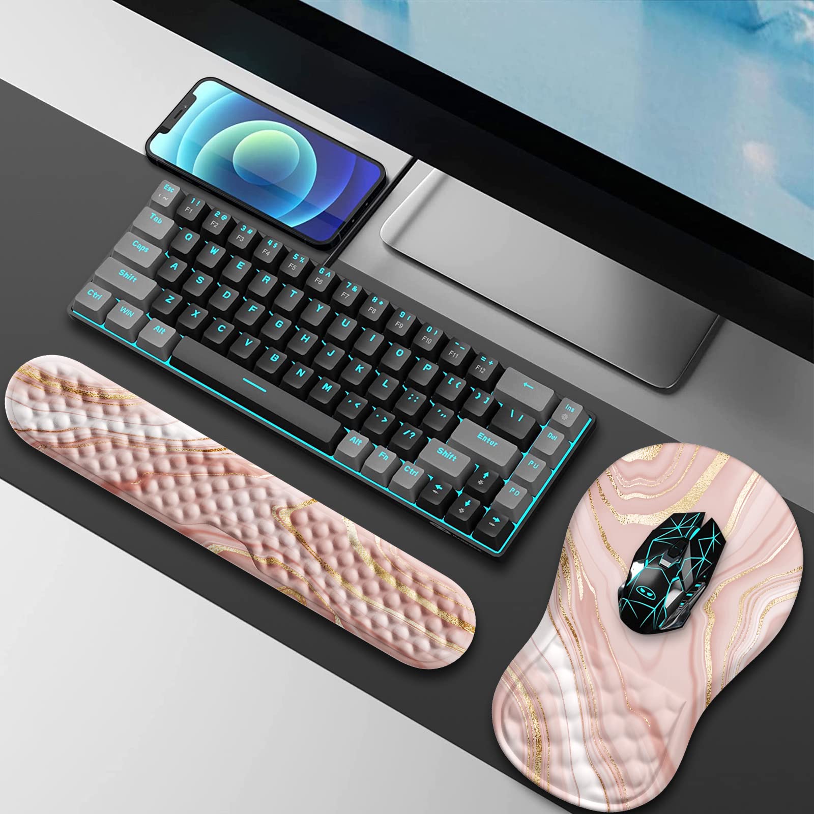HAOCOO Keyboard Wrist Rest, Ergonomic Mouse Pad with Wrist Rest, 3 in 1 Keyboard and Mouse pad with Coaster Set, Memory Foam Wrist Support, Non-Slip - View 8 of 9