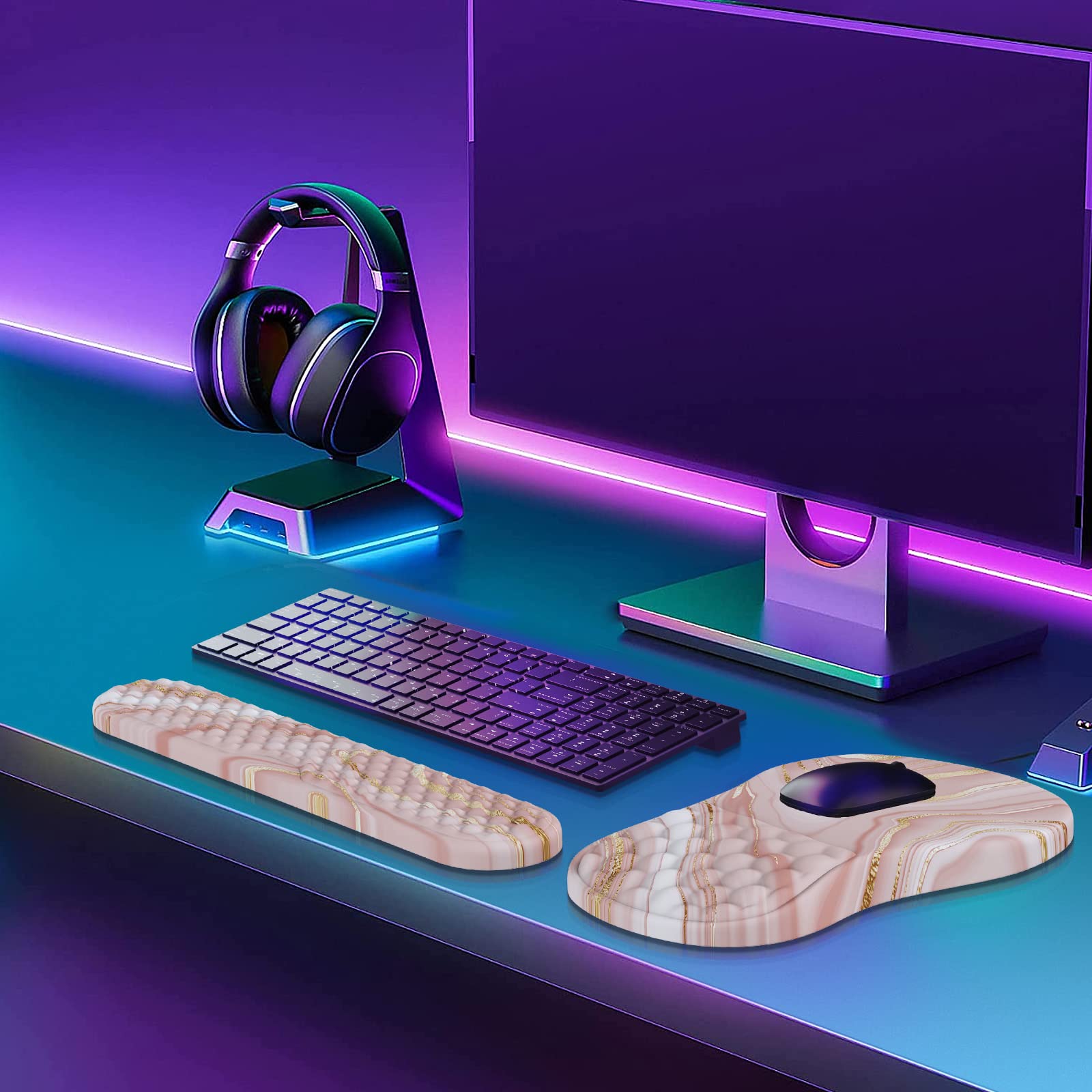 HAOCOO Keyboard Wrist Rest, Ergonomic Mouse Pad with Wrist Rest, 3 in 1 Keyboard and Mouse pad with Coaster Set, Memory Foam Wrist Support, Non-Slip - View 9 of 9