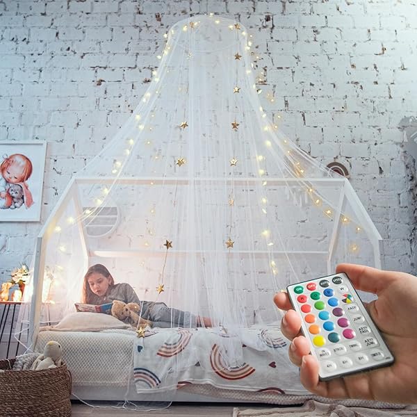 Bollepo Bollepo Pink Bed Canopy with Lights for Girls Room Princess Style Available in Single Twin Full Queen Sizes