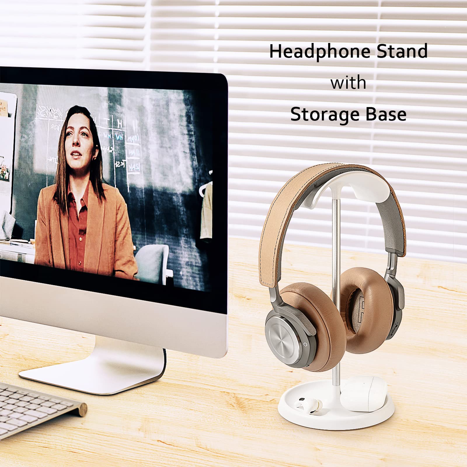 QinCoon Curved Headphone Stand with Storage Tray Heavy Base Gaming Headset Holder for AirPods Max Beats Bose Sennheiser Sony and More White - View 2 of 7