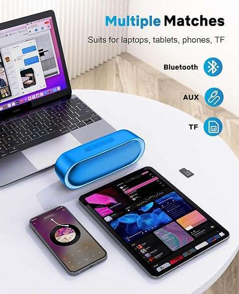 LENRUE LENRUE Waterproof Bluetooth Speakers: Portable TWS, 24H Playtime, Stereo Sound for Home, Shower, Pool & Beach - Blue - View 7 of 8