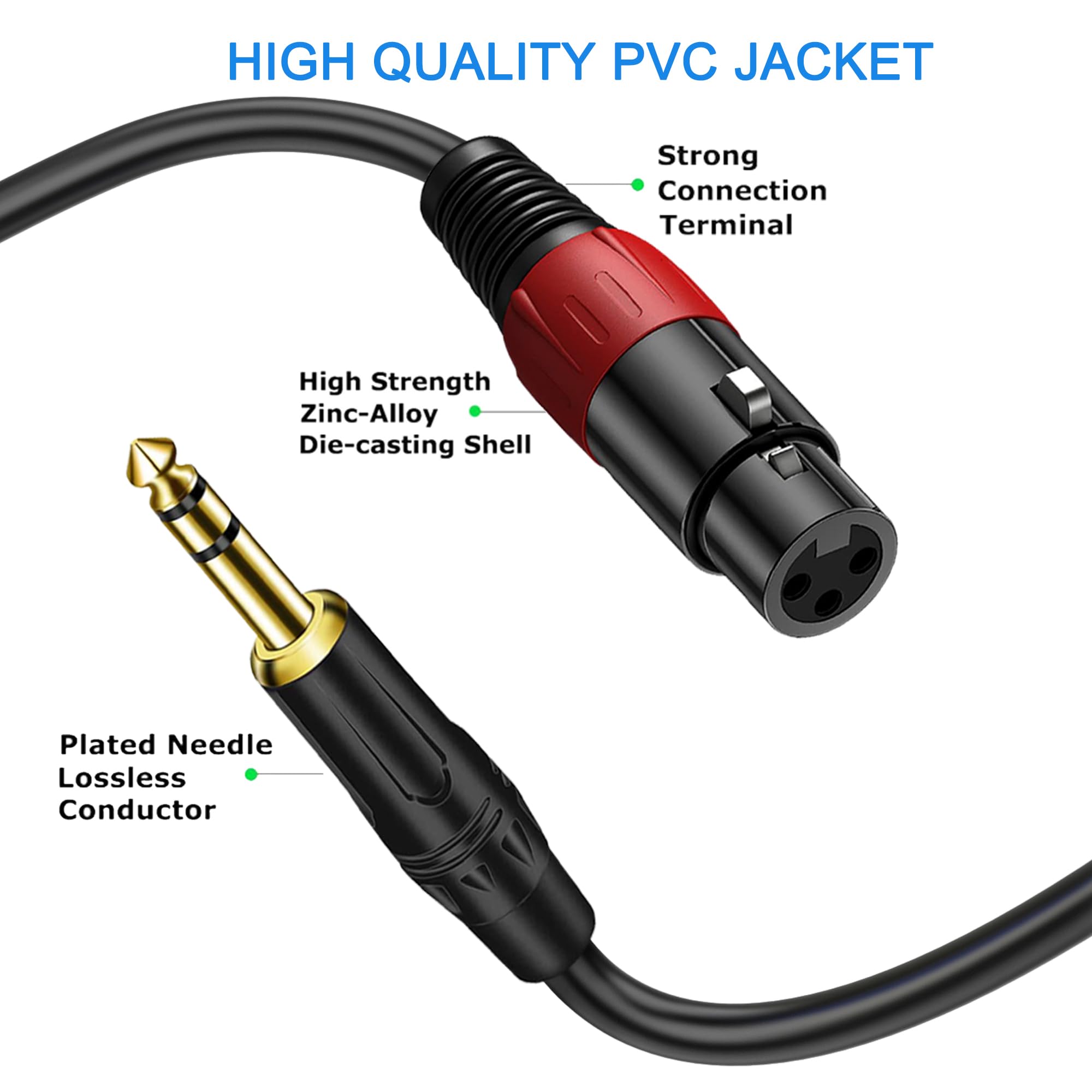 LanSenSu XLR to 1 4 TRS Stereo Adapter, 2 Pack - 4ft - Female to Male - 20AWG 4N OFC - Shielded - Compatible with Mixer, Microphone, XLR, Power - View 4 of 7