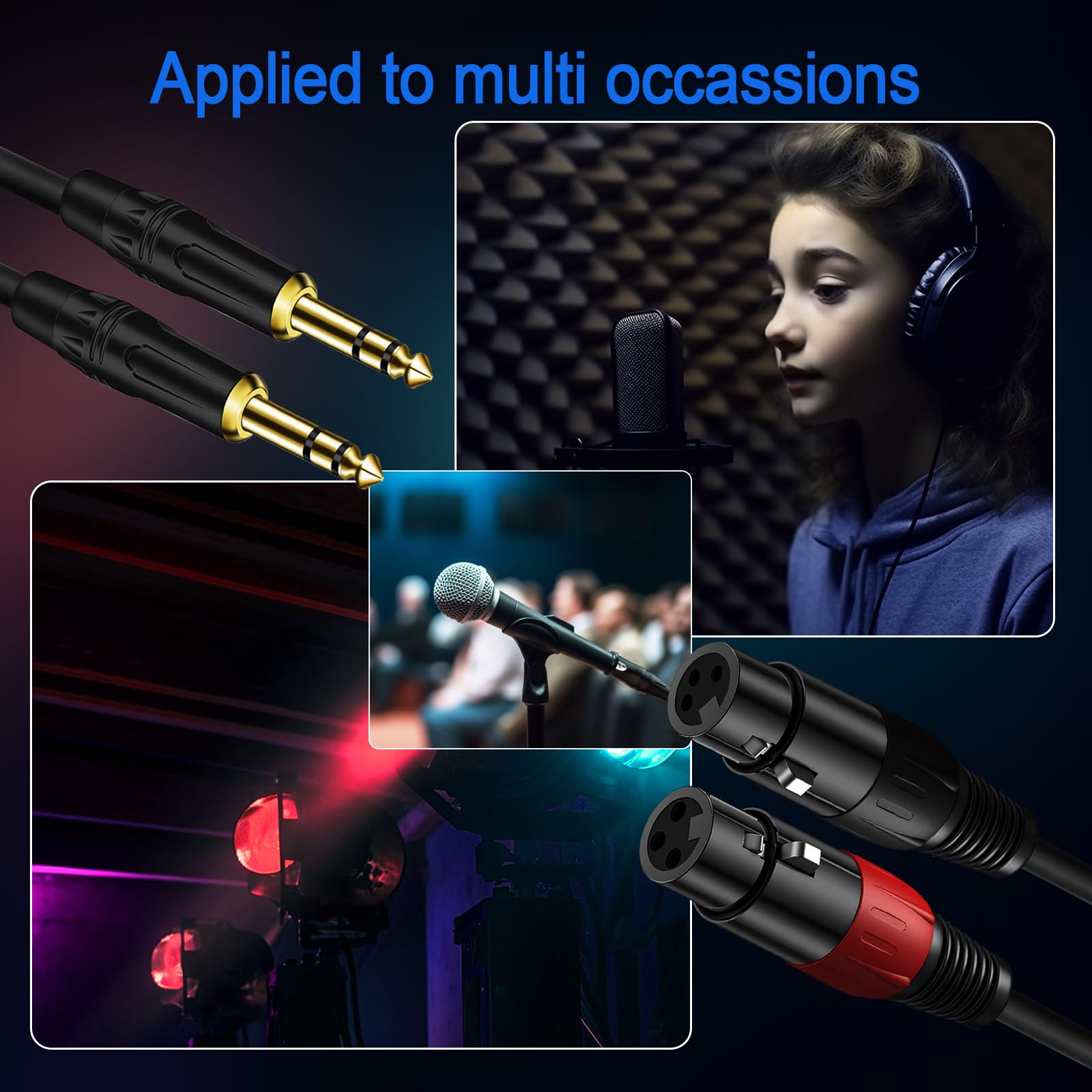 LanSenSu XLR to 1 4 TRS Stereo Adapter, 2 Pack - 4ft - Female to Male - 20AWG 4N OFC - Shielded - Compatible with Mixer, Microphone, XLR, Power - View 6 of 7