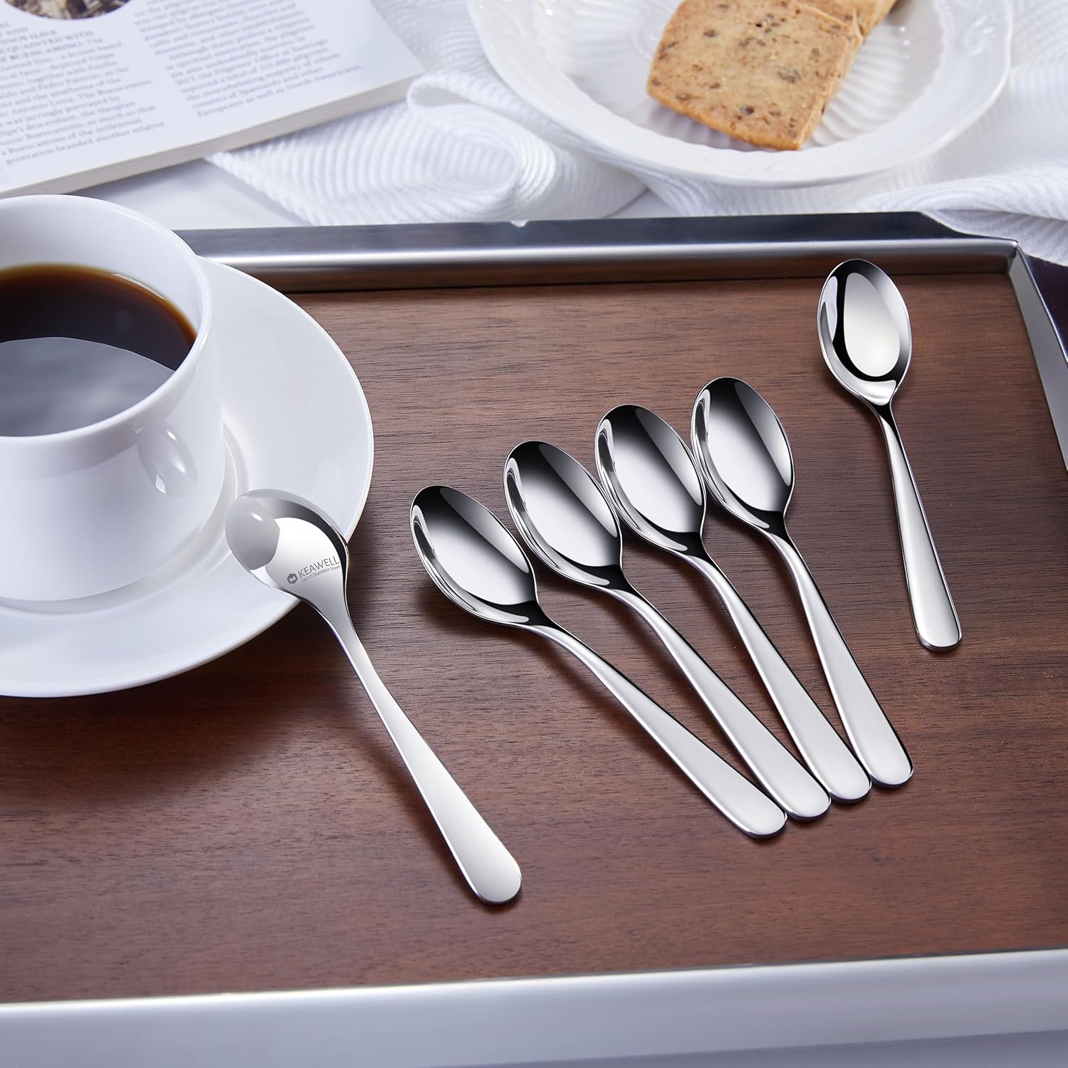 KEAWELL KEAWELL Premium Louise Demitasse Espresso Spoons Set of 6 Stainless Steel Mini Coffee Spoons Dishwasher Safe 18/10 Quality 4.7 Inches - View 8 of 9