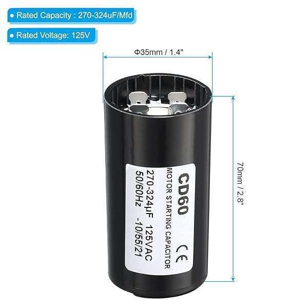 PATIKIL PATIKIL Motor Start Capacitor, 270-324uF/Mfd 125V 50/60Hz CD60 Run Capacitor Motor Starting Capacitor for Electric Motor Starts Running - View 4 of 7